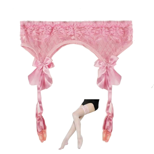 House Of Dasein Lace Top Stockings Garter Belt Erotic Lingerie Bdsm Fetish - Pink - Stocking Set