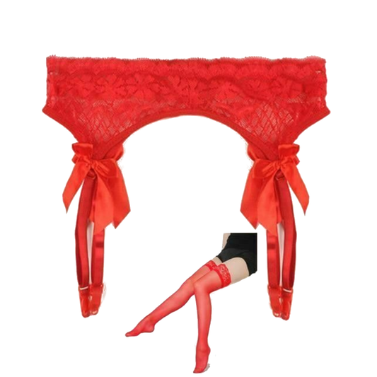 House Of Dasein Lace Top Stockings Garter Belt Erotic Lingerie Bdsm Fetish - Red - Stocking Set