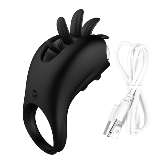 House Of Dasein Tongue Licking Vibrator Cock Ring Double Stimulation Couples - Black