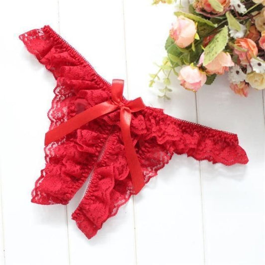 House Of Dasein Ruffled Crotchless Panties Women Underwear - Red