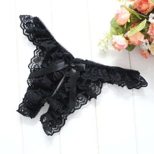 House Of Dasein Ruffled Crotchless Panties Women Underwear - Black