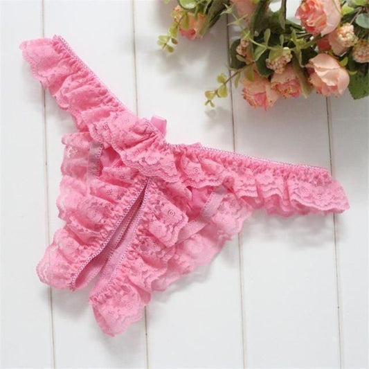 House Of Dasein Ruffled Crotchless Panties Women Underwear - Pink