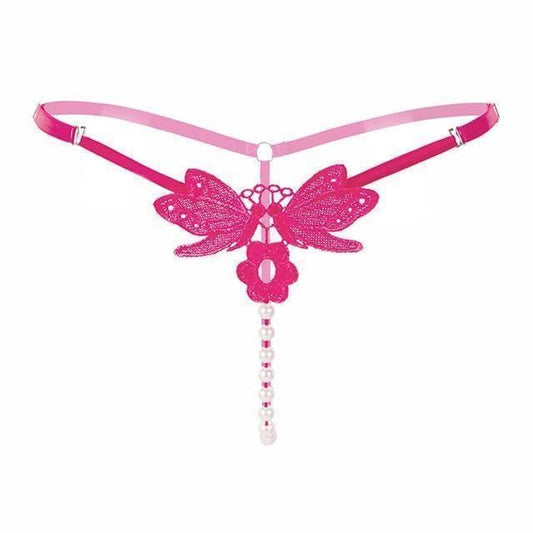 House Of Dasein Pearl G-String Crotchless Lace Panties - Pink