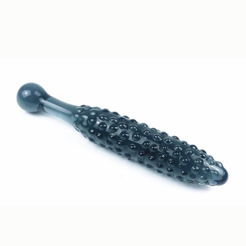 House Of Dasein Black Granules Glass Anal Double Dildo Butt Plug Sex Toy Couples - Black - A (16Cm Long)