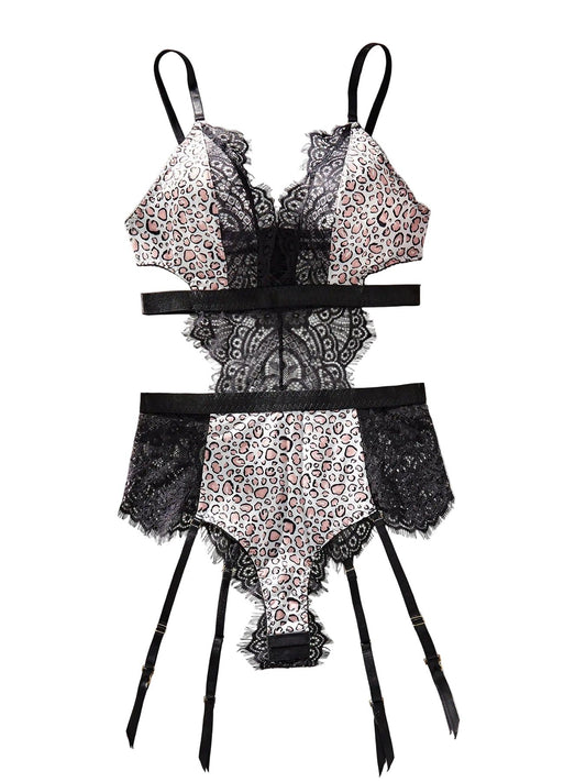 House Of Dasein Lace Patchwork Leopard Print Fabric Low Cut Without Steel Ring Sexy Lingerie For Women - Black Leopard Pattern Color - S
