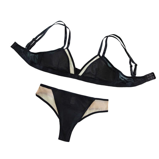House Of Dasein Cross Border Retro Bikini Sexy Hollow Out Deep V Wireless Comfortable Bra And Underwear Set - Black - Xl