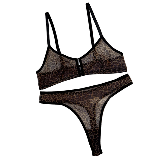 House Of Dasein Sexy Lingerie Set Leopard Print Erotic French Bra Ultra Thin Mesh Underwear - Leopard Print - L