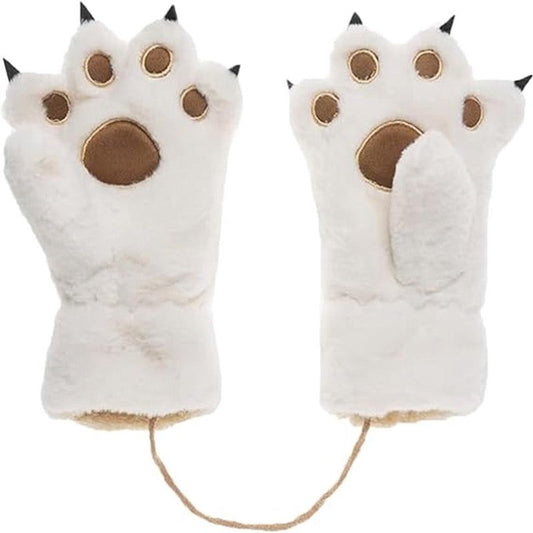 Gloves 1 Pair Winter Cartoon Neckband Children's Warm Plush One Sizeiwhitei