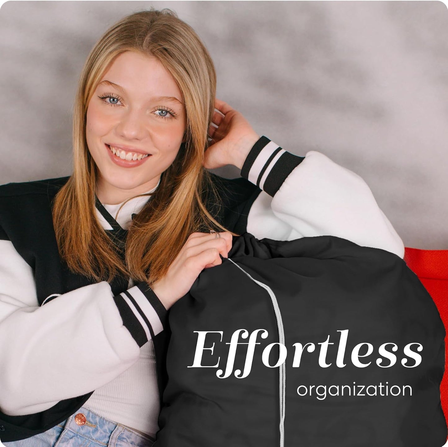 Nylon XL - Large Capacity with Locking Drawstring, Machine Washable, Fits Laundry Baskets or Hampers, Holds 3 Loads of Clothes - Black (Pack of 2)