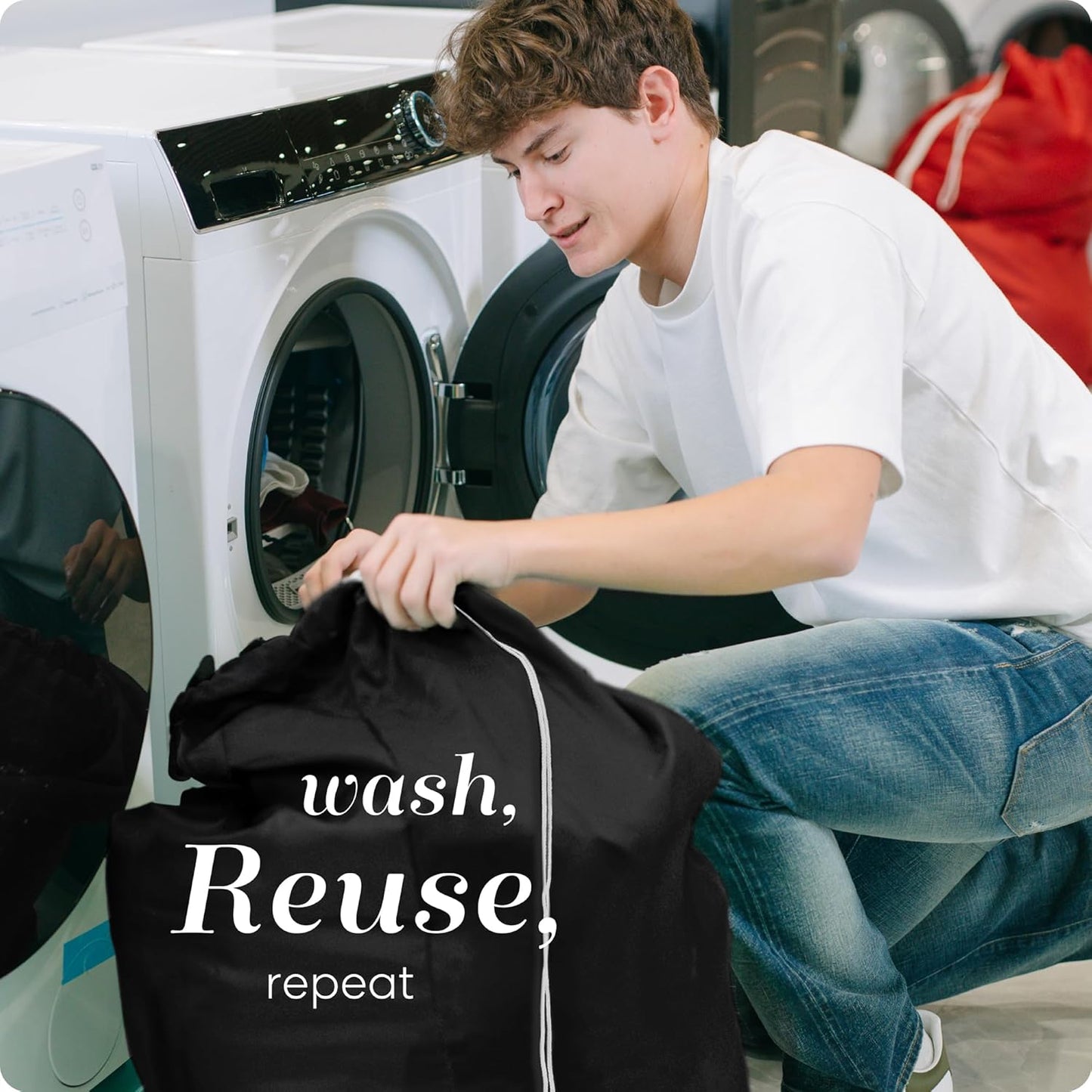 Nylon XL - Large Capacity with Locking Drawstring, Machine Washable, Fits Laundry Baskets or Hampers, Holds 3 Loads of Clothes - Black (Pack of 2)