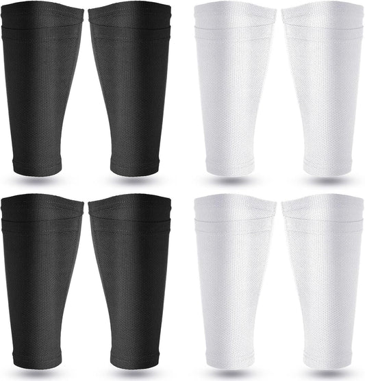 Soccer Shin Guards Sleeves 4 Pairs Flexible Soccer Shin Guard Leg Performance Support Polyester Soccer Shin Guard Sleeve Holder with Pocket for Soccer Sport
