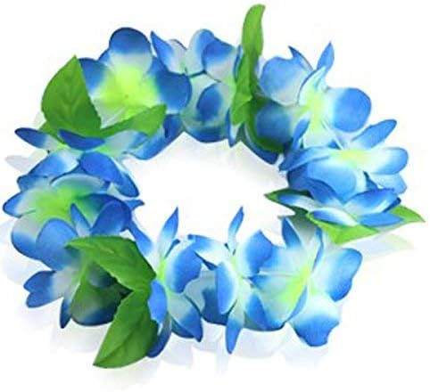 Yansanido 4 Pcs Blue Hawaiian Leis with Green Leaves for Graduation Party, Dance Party, Photo Prop in Outdoors (Blue)