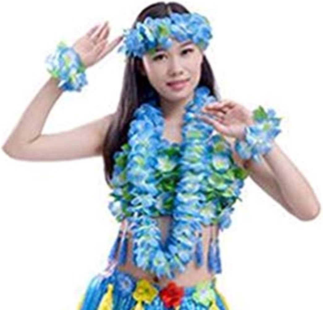 Yansanido 4 Pcs Blue Hawaiian Leis with Green Leaves for Graduation Party, Dance Party, Photo Prop in Outdoors (Blue)