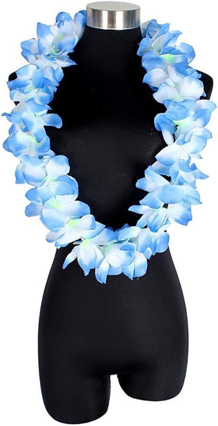 Yansanido 4 Pcs Blue Hawaiian Leis with Green Leaves for Graduation Party, Dance Party, Photo Prop in Outdoors (Blue)