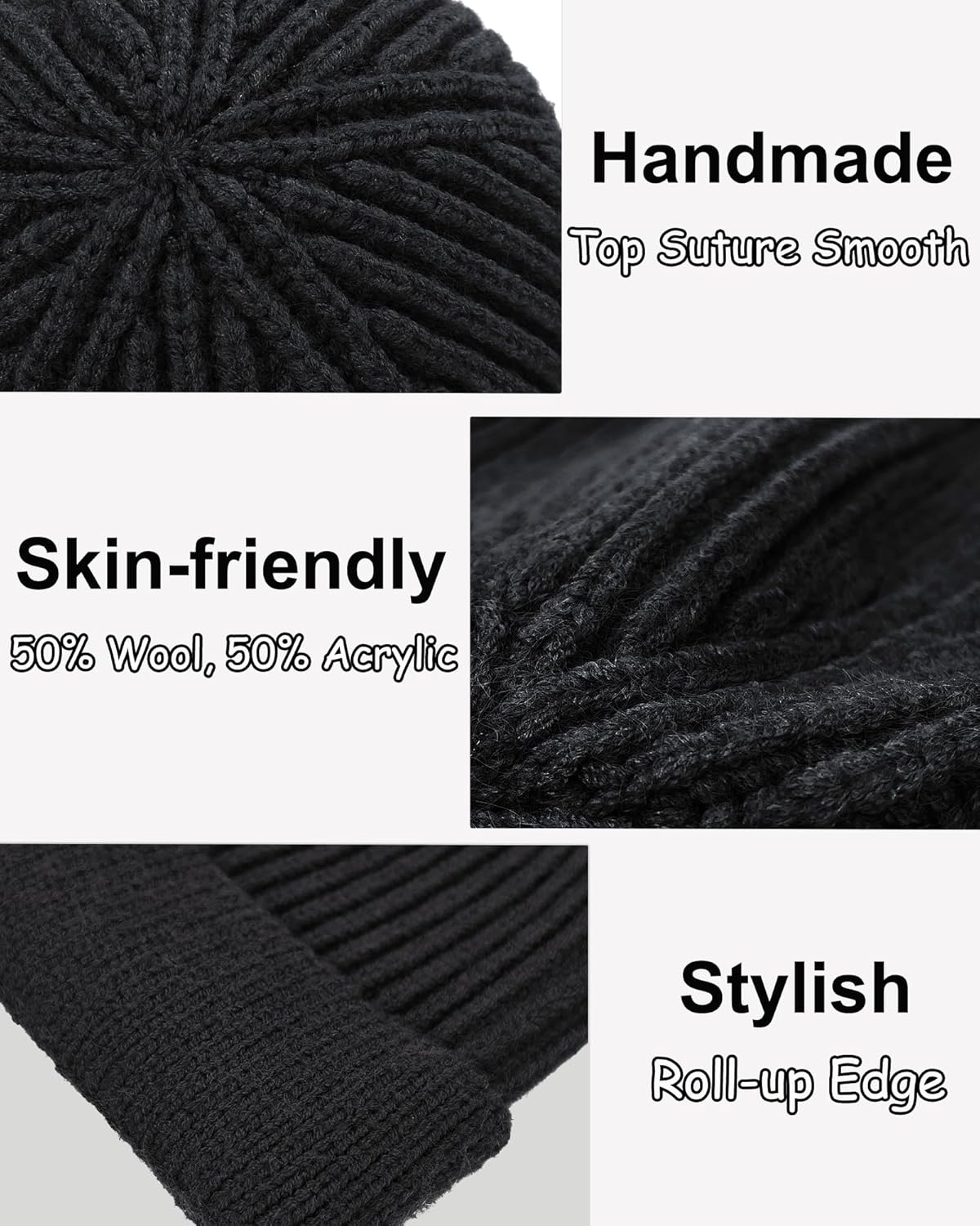 Thin Wool Fisherman Beanie for Men Women, Short Knit Cuff Trawler Watch Hats