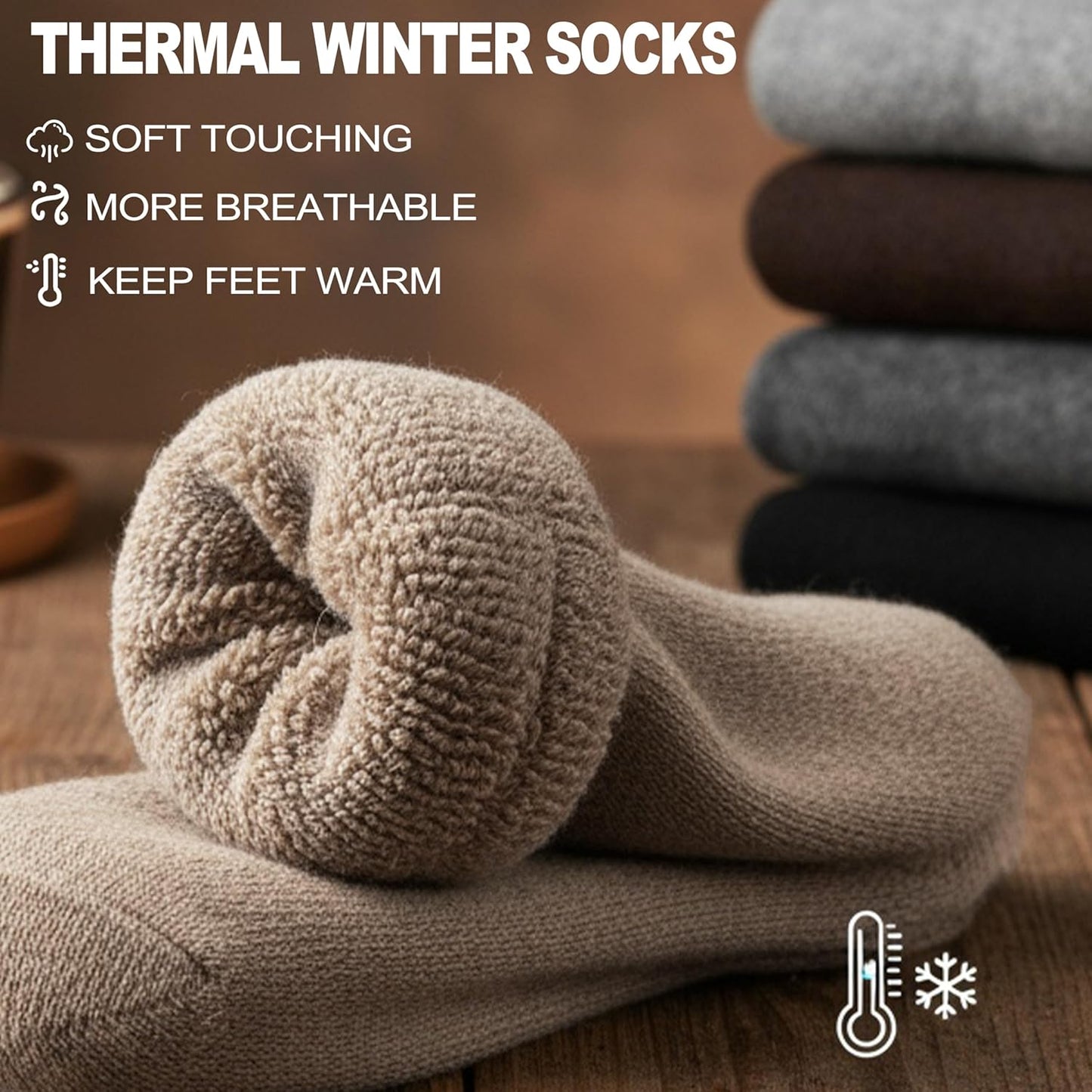 Men Merino Wool Socks Super Thick Thermal Hiking Winter Warm Boot Heavy Soft Cozy Socks for Cold Weather