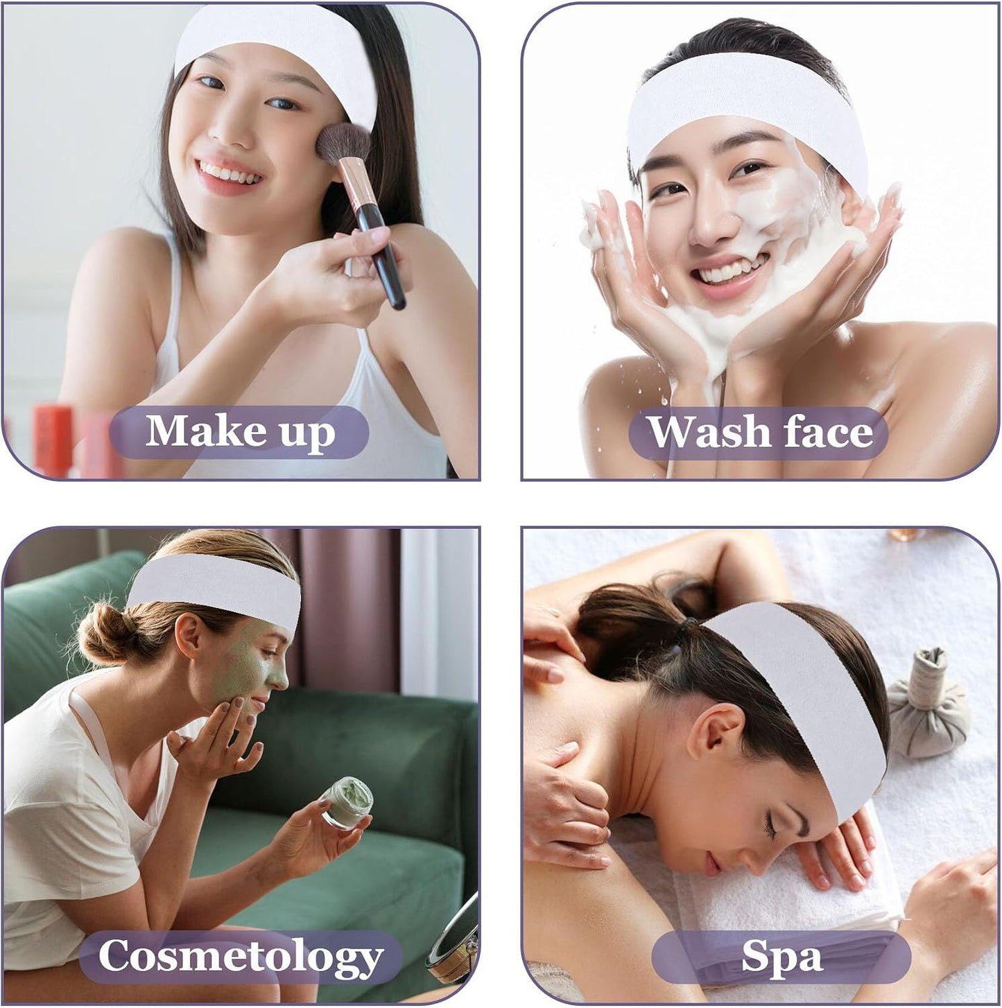 200 Count Disposable Spa Facial Headbands with Convenient Closure,White Stretch Facial Headwraps Soft for Facials Skincare Spa