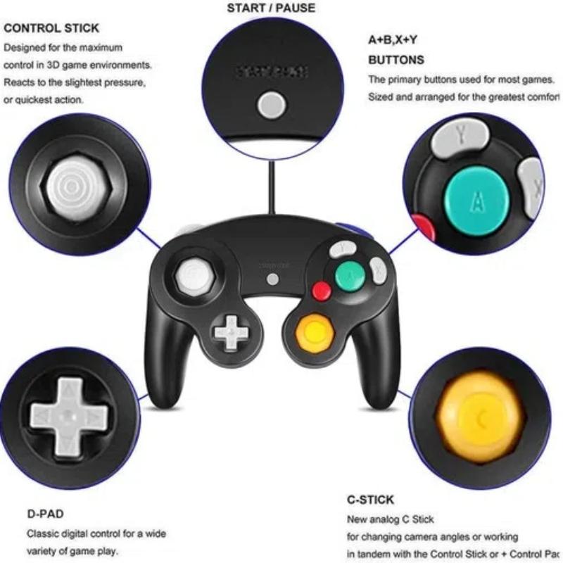 Wired Game Controller for NGC Console - Classic Design,Compatible with GameCube,Vibration Feature - Transparent