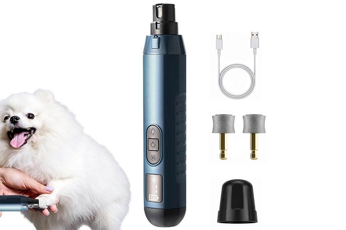 Electric Pet Nail Grinder for Dogs Cats with 5 Speeds LED Light Super Quiet-White
