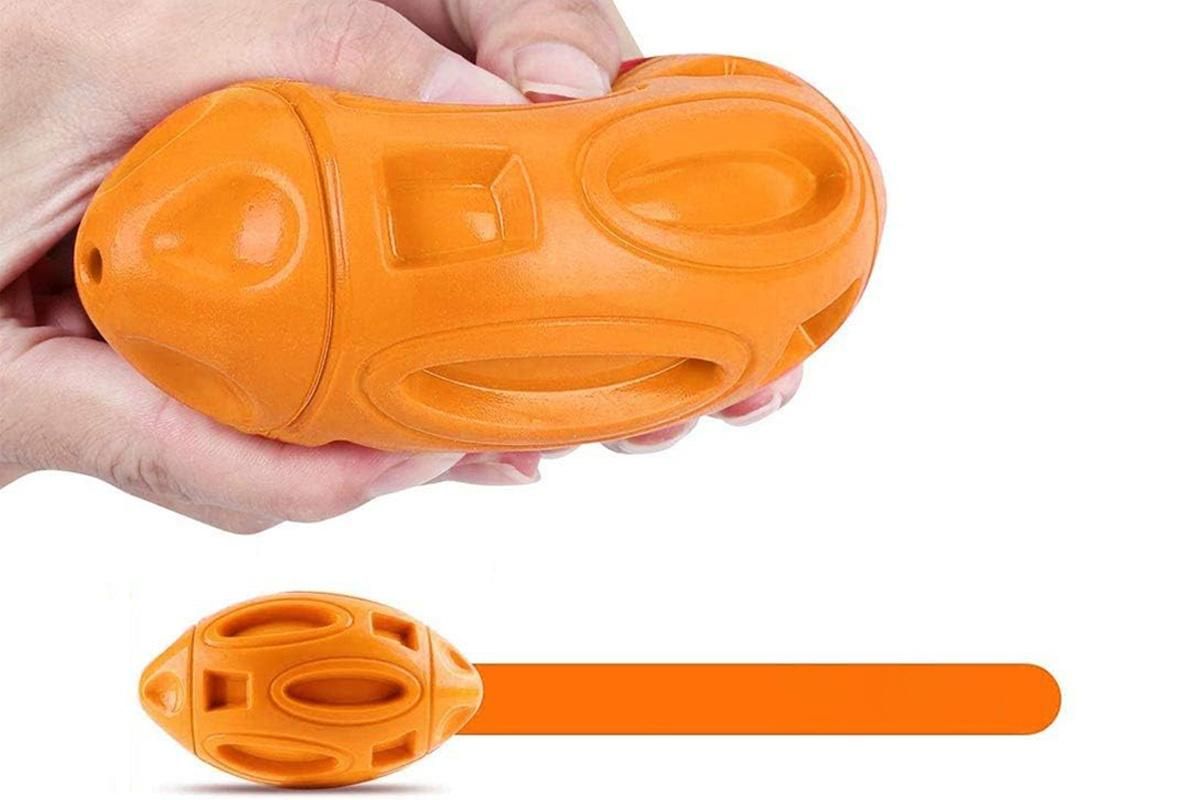 Puppy Chew Ball With Squeaker Dog Chew Toys Squeaky Dog Toys For Aggressive Chewers-Orange