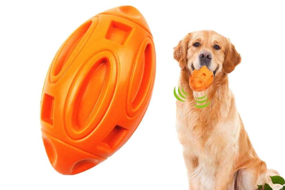 Puppy Chew Ball With Squeaker Dog Chew Toys Squeaky Dog Toys For Aggressive Chewers-Orange