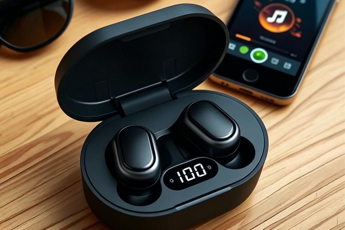 Bluetooth 5.1 Wireless Earbuds with LED Display IPX4 Waterproof Headphones-Black