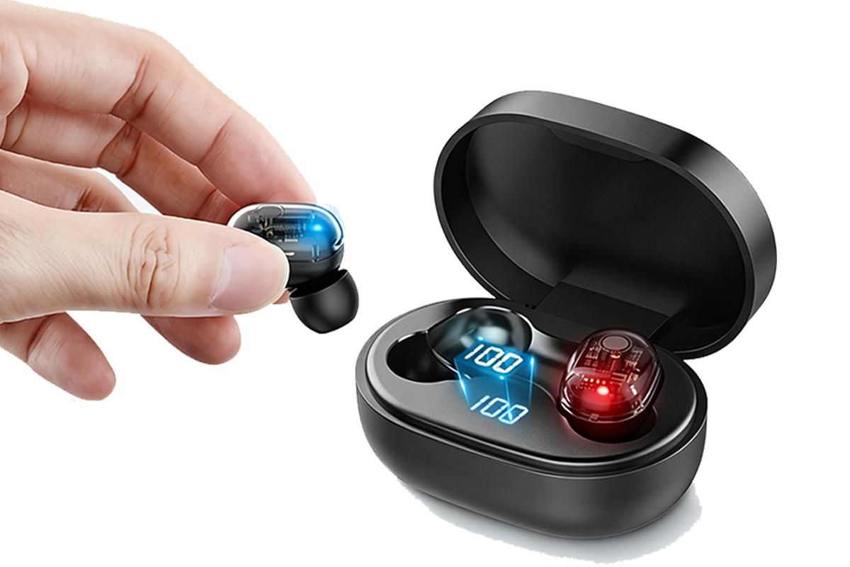 Bluetooth 5.1 Wireless Earbuds with LED Display IPX4 Waterproof Headphones-Black