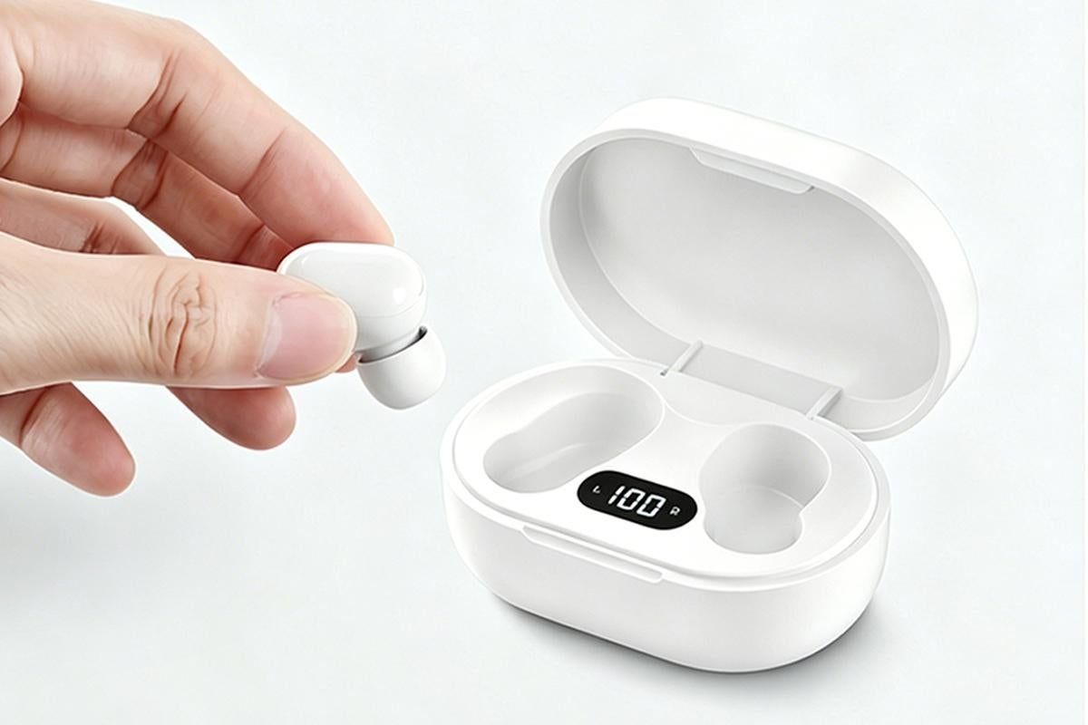 Bluetooth 5.1 Wireless Earbuds with LED Display IPX4 Waterproof Headphones-White