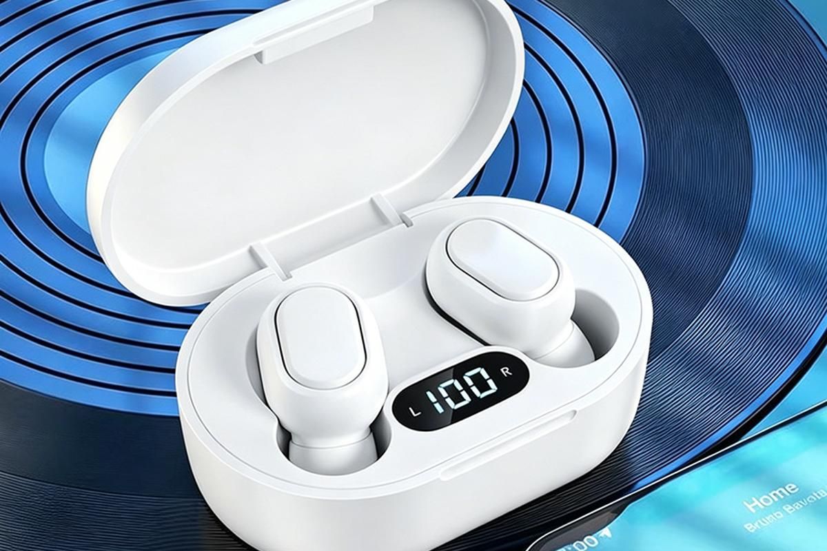 Bluetooth 5.1 Wireless Earbuds with LED Display IPX4 Waterproof Headphones-White