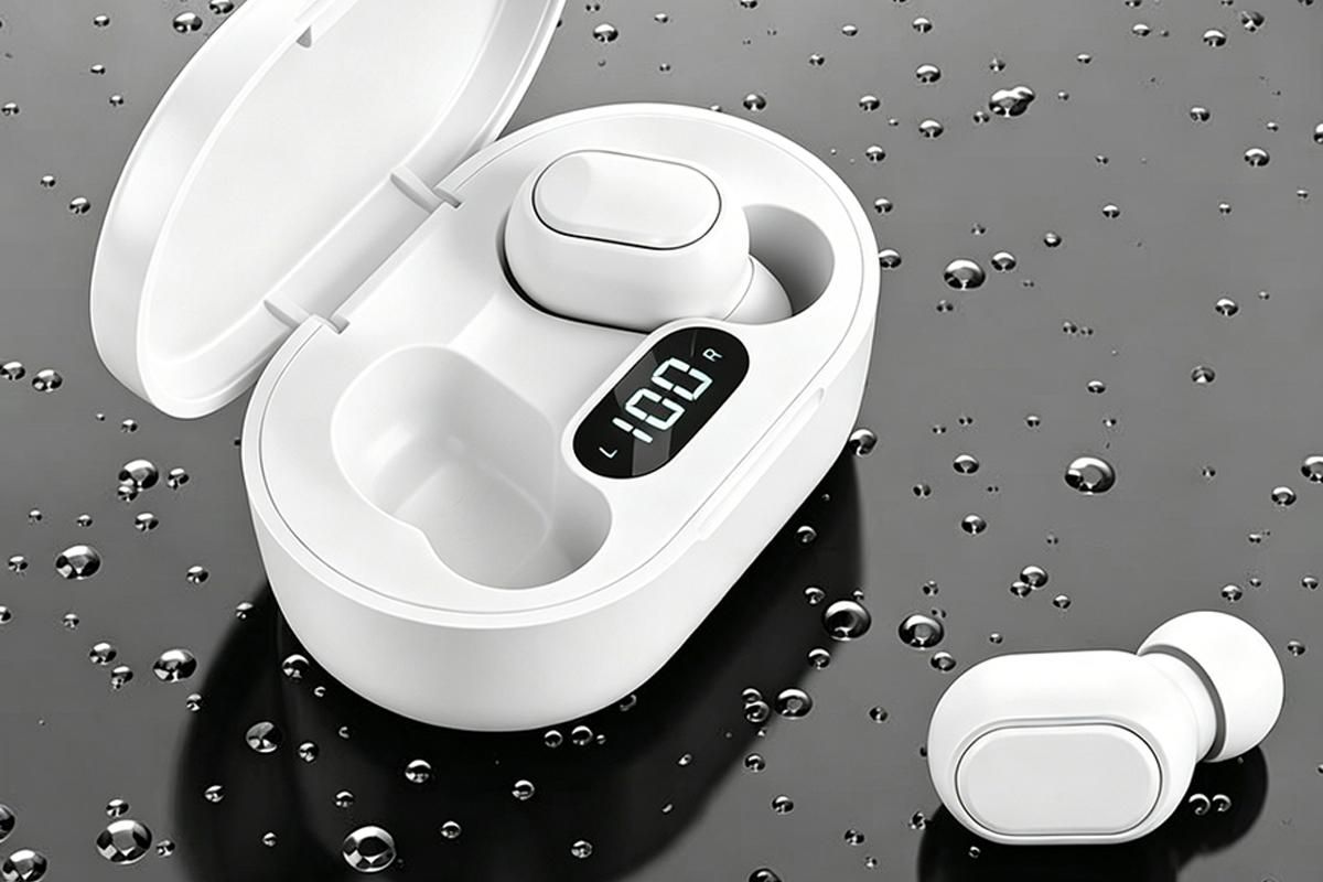 Bluetooth 5.1 Wireless Earbuds with LED Display IPX4 Waterproof Headphones-White