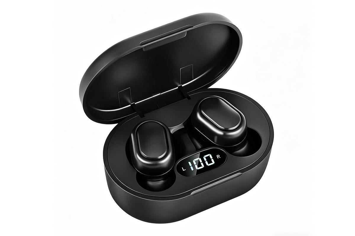 Bluetooth 5.1 Wireless Earbuds with LED Display IPX4 Waterproof Headphones-White
