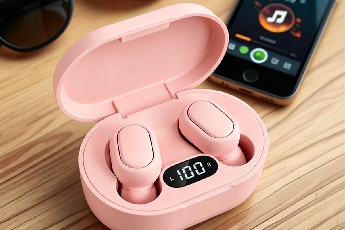 Bluetooth 5.1 Wireless Earbuds with LED Display IPX4 Waterproof Headphones-Pink