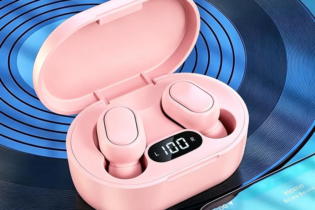 Bluetooth 5.1 Wireless Earbuds with LED Display IPX4 Waterproof Headphones-Pink