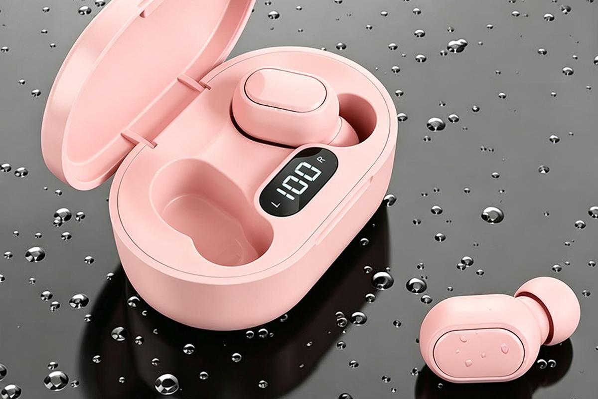 Bluetooth 5.1 Wireless Earbuds with LED Display IPX4 Waterproof Headphones-Pink