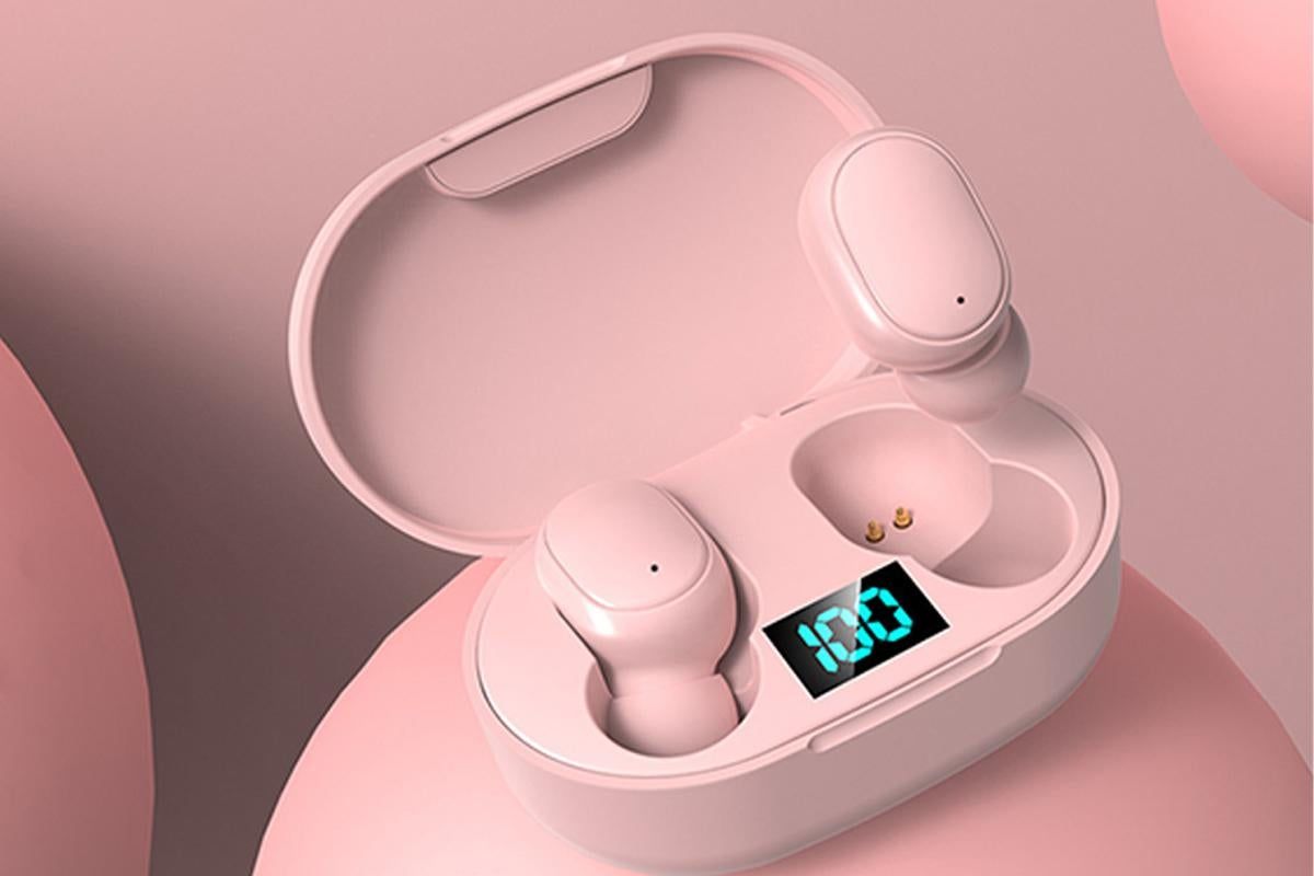 Bluetooth 5.1 Wireless Earbuds with LED Display IPX4 Waterproof Headphones-Pink