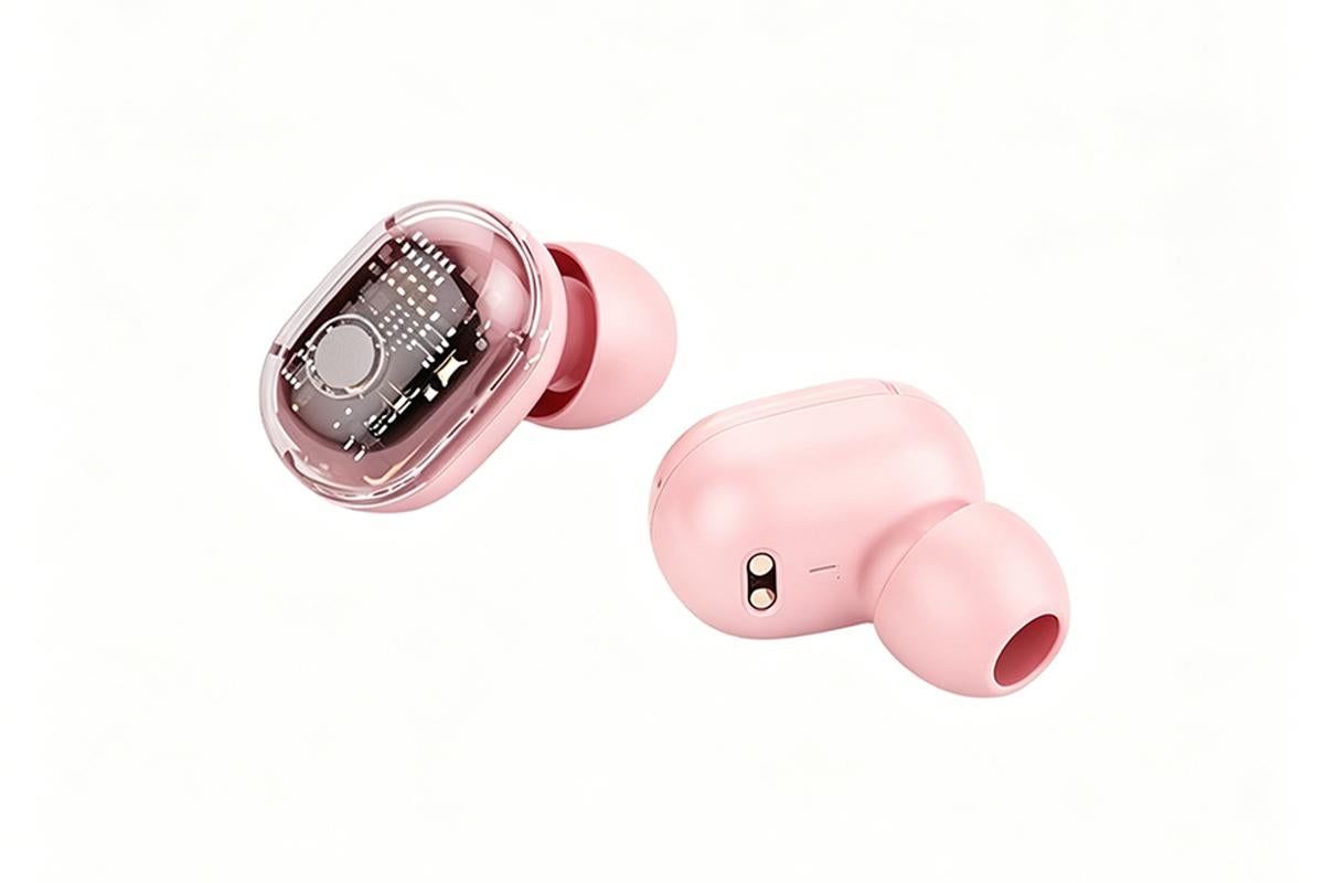 Bluetooth 5.1 Wireless Earbuds with LED Display IPX4 Waterproof Headphones-Pink