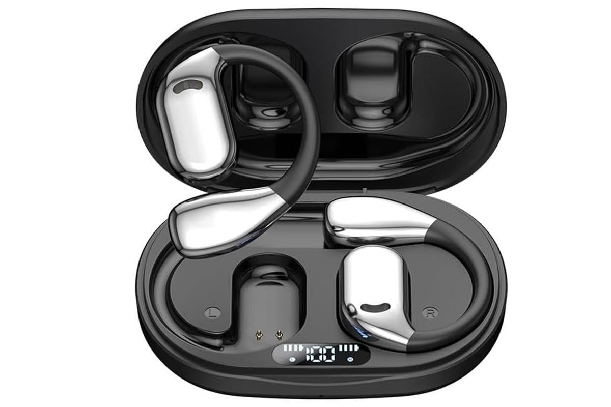 Bluetooth 5.4 Headphones TWS HiFi Stereo Earbuds Over Ear Ear Buds IP6 Waterproof Wireless Earphones LED Display Headset for Gym-Black