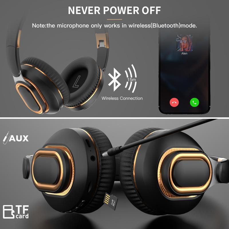 H7 Foldable Bluetooth Stereo Headphones Subwoofer Support TF Card Type-C Charging Wireless Earphones - Black