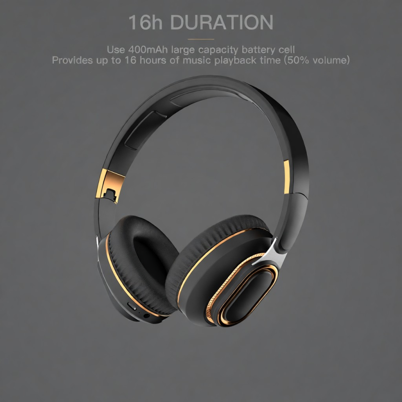 H7 Foldable Bluetooth Stereo Headphones Subwoofer Support TF Card Type-C Charging Wireless Earphones - Black