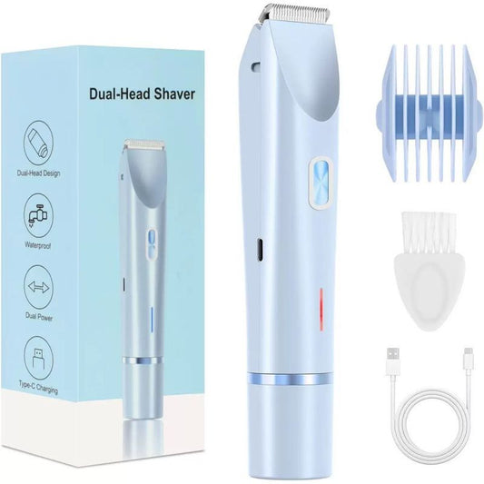 2-in-1 Electric Women's Shaver for Private Care, Bikini Trimmer, Painless & Wet/Dry, Rechargeable - Blue