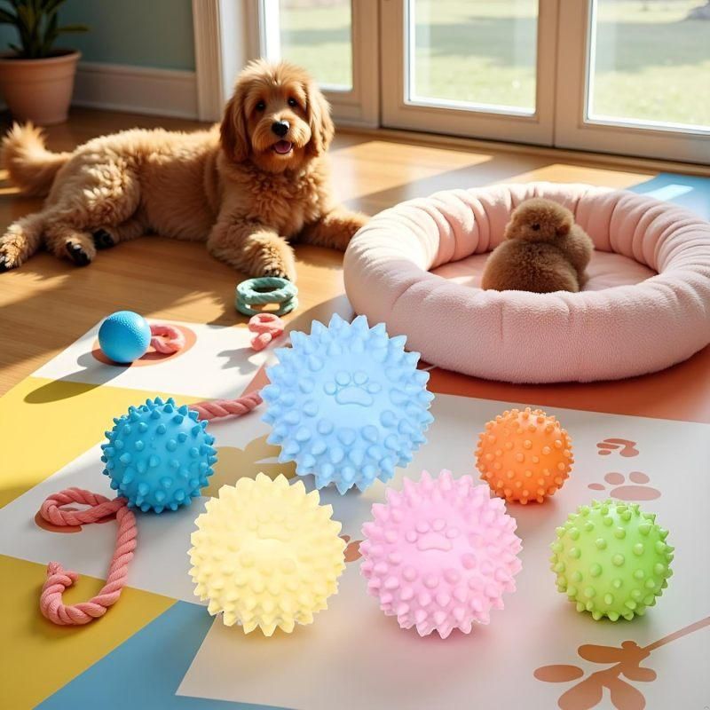3Pcs Colorful TPR Spiky Dog Chew Balls Non Squeaky Tough Teething Toy For Aggressive Chewers Puppies