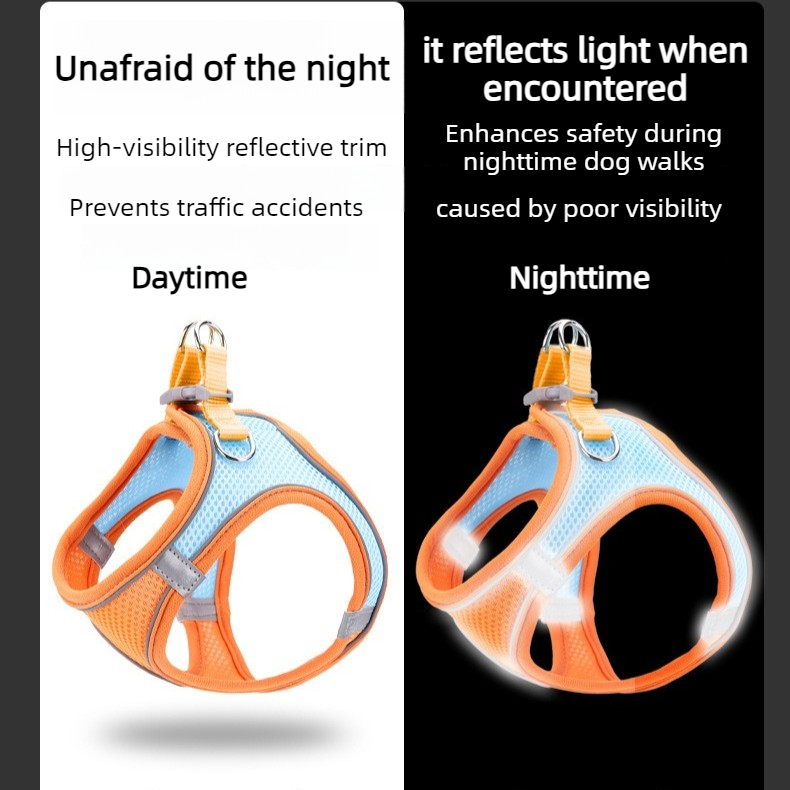 Breathable Reflective Pet Harness Set: Vest-Style Dog Harness + Leash - Pink and Blue-XXS