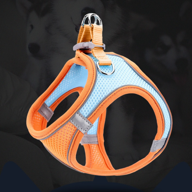 Breathable Reflective Pet Harness Set: Vest-Style Dog Harness + Leash - Pink and Blue-XXS