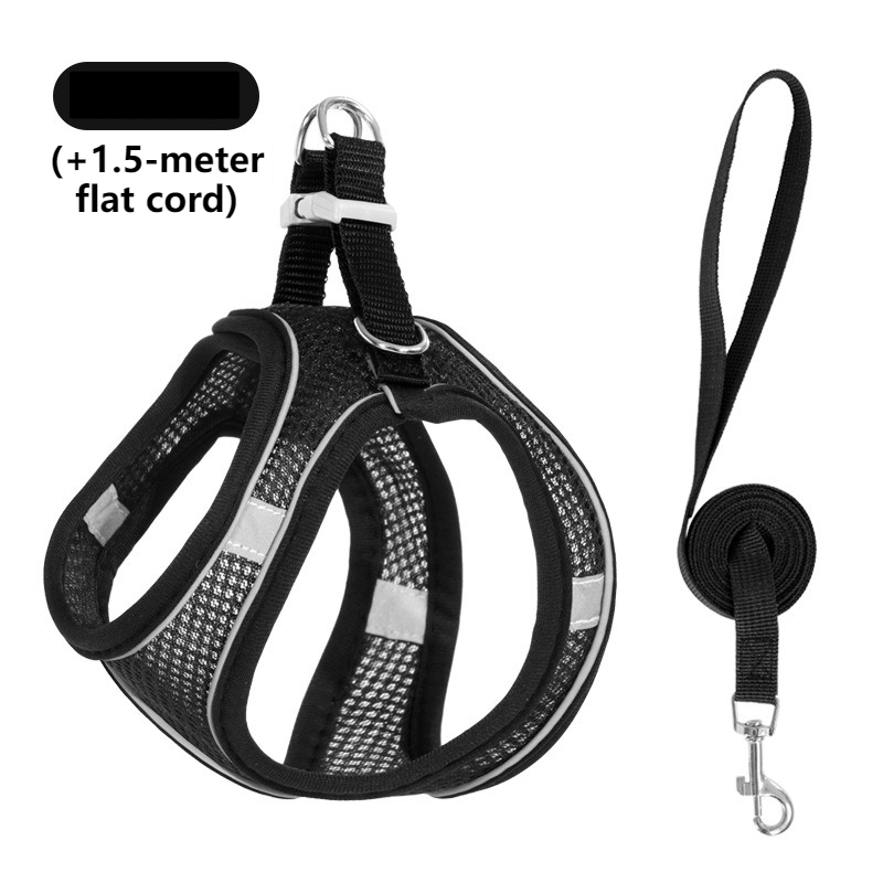 Breathable Reflective Pet Harness Set: Vest-Style Dog Harness + Leash - Black-XXS