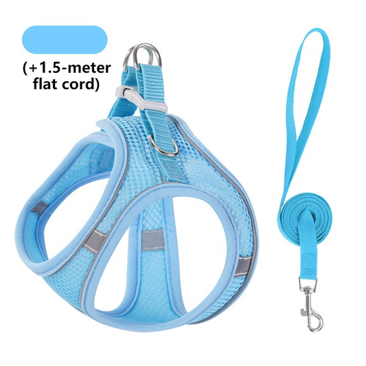 Breathable Reflective Pet Harness Set: Vest-Style Dog Harness + Leash - Blue-S