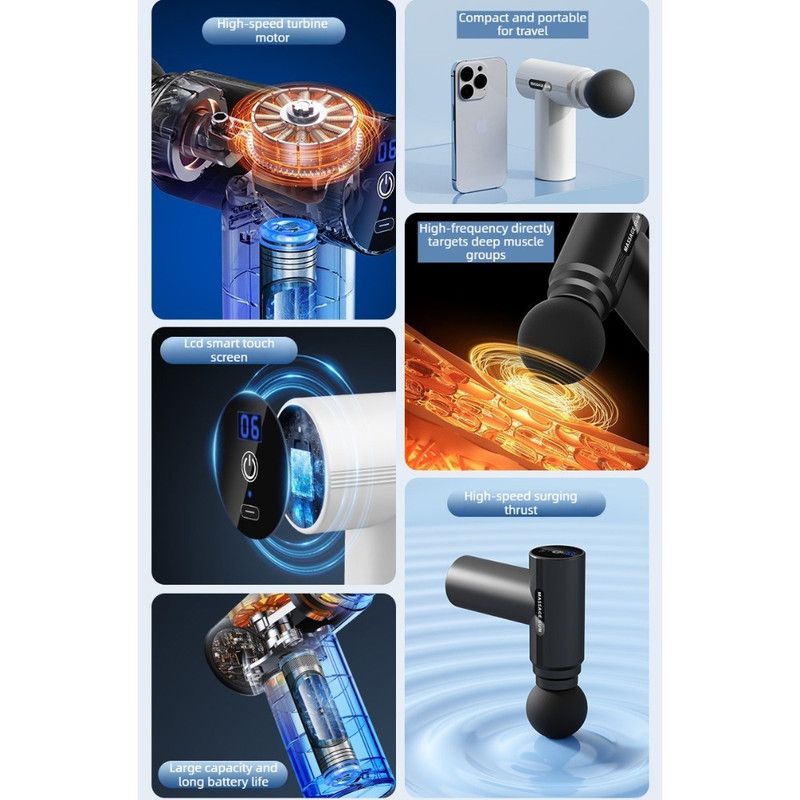 LED Digital Display 6-Speed Mini Fascia Gun, Rechargeable Portable Electric Muscle Massager for Fitness and Neck Relief—White