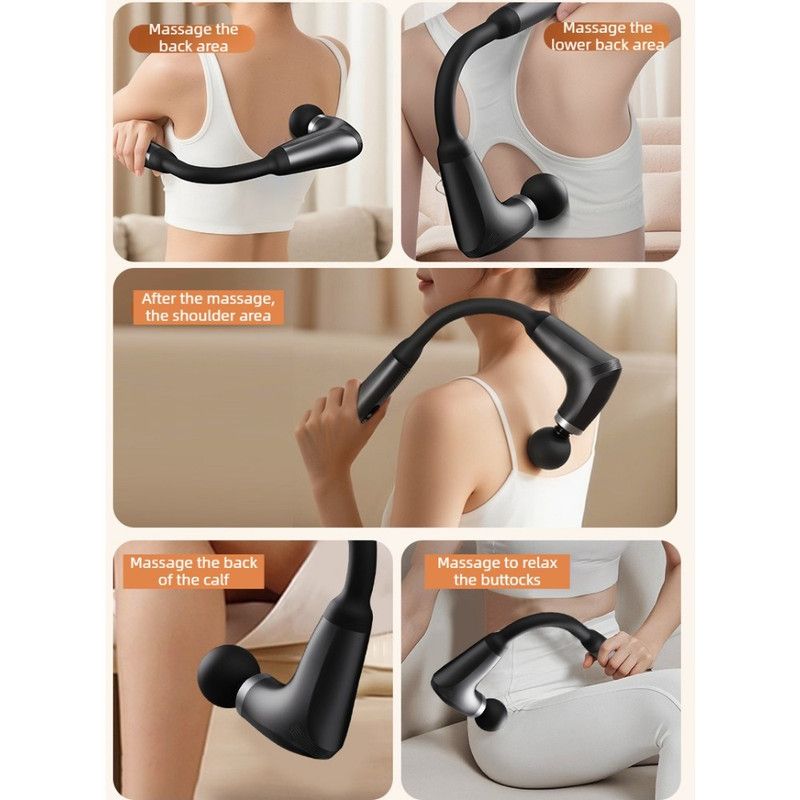 U-Shaped Extended Handle Fascia Gun, 9-Speed Variable Electric Deep Tissue Massager for Back, and Body Relief—Silver