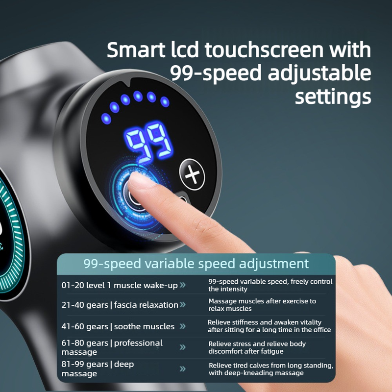 99-Speed Touchscreen Fascia Gun with 8 Massage Heads, Rechargeable Deep Tissue Muscle Massager—Green