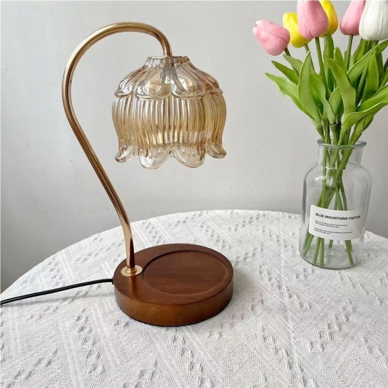 Lotus-Shaped Timed Dimmable Candle Warmer Lamp, Aroma Table Lamp, Candle Not Included—Clear