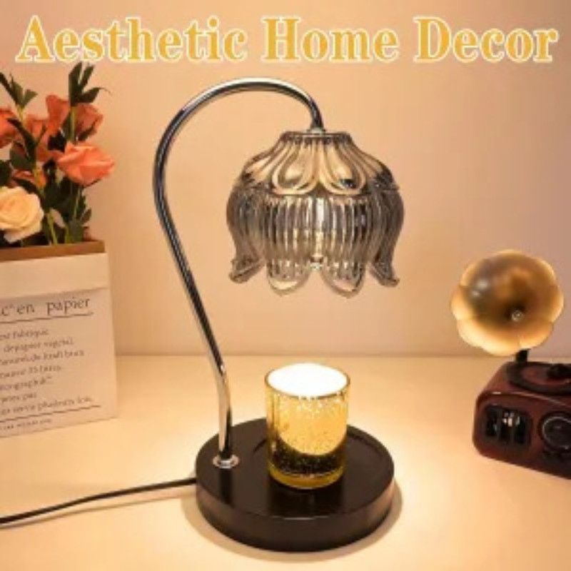 Lotus-Shaped Timed Dimmable Candle Warmer Lamp, Aroma Table Lamp, Candle Not Included—Gold